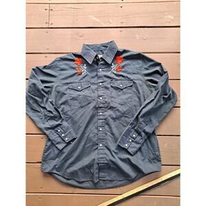 Youngbloods Western Shirt Large Authentic Embroidered Floral Pearl Snap